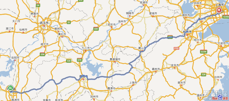 上海到长沙旅行距离的路线选择