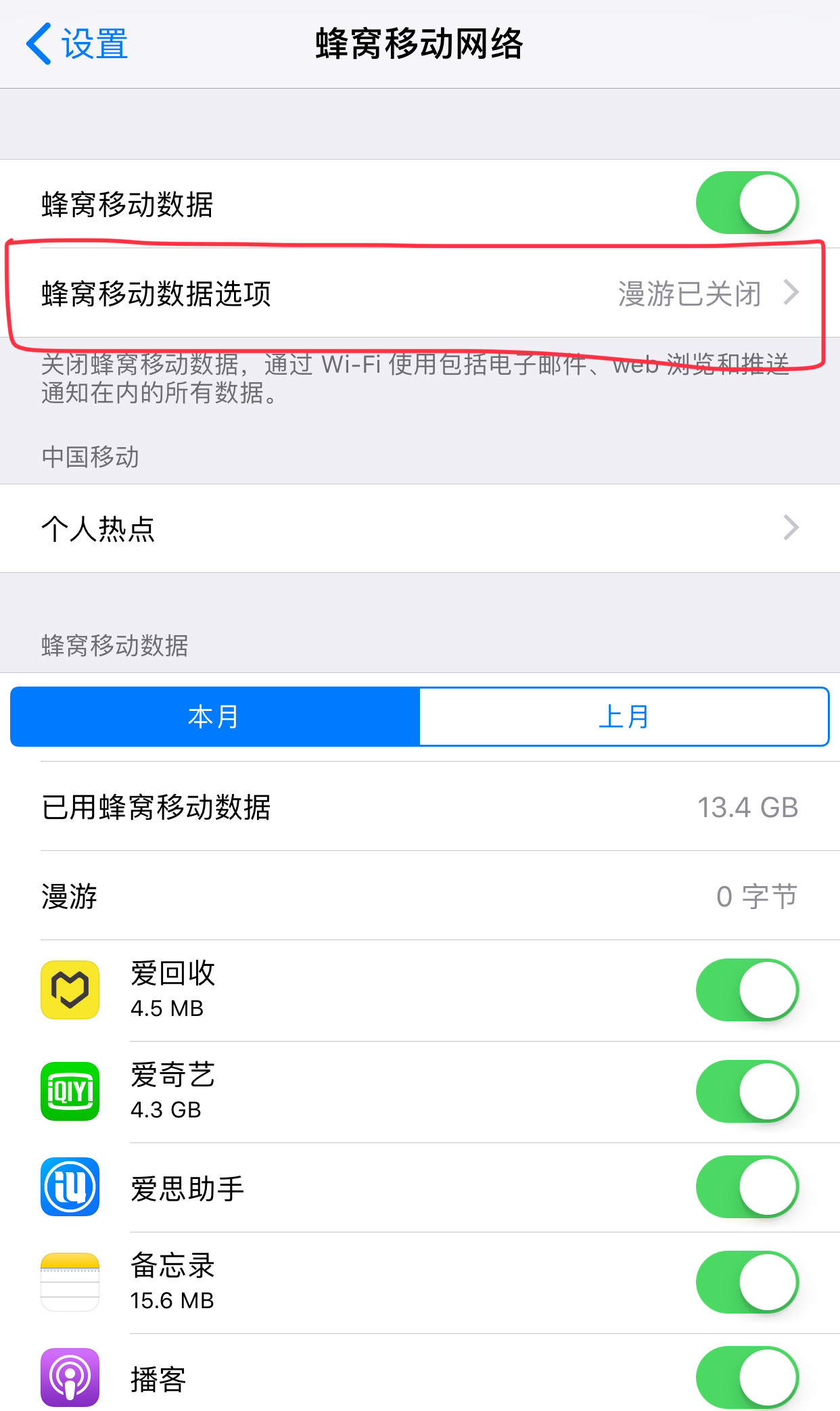 如何开启苹果数据漫游？