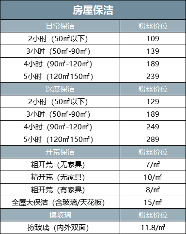 清洁公司价格表