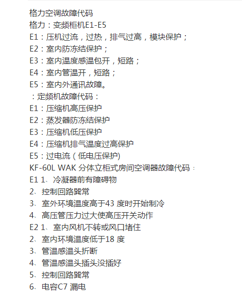 解析麦克维尔空调故障代码