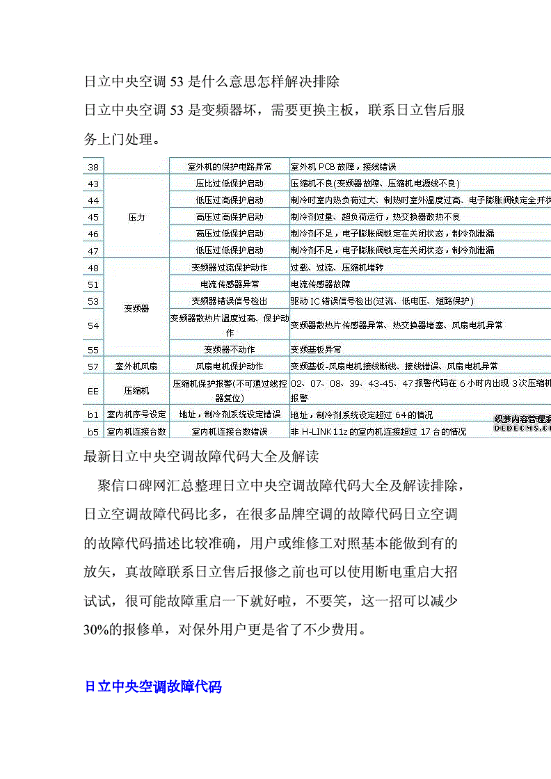 常见的hitachi空调故障代码