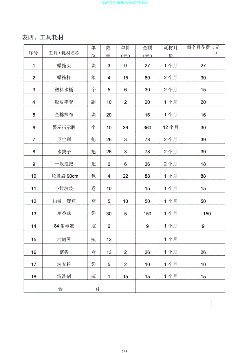 定制家政保洁报价