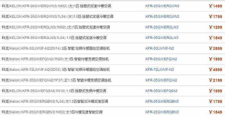 2. 中高端品牌空调价格