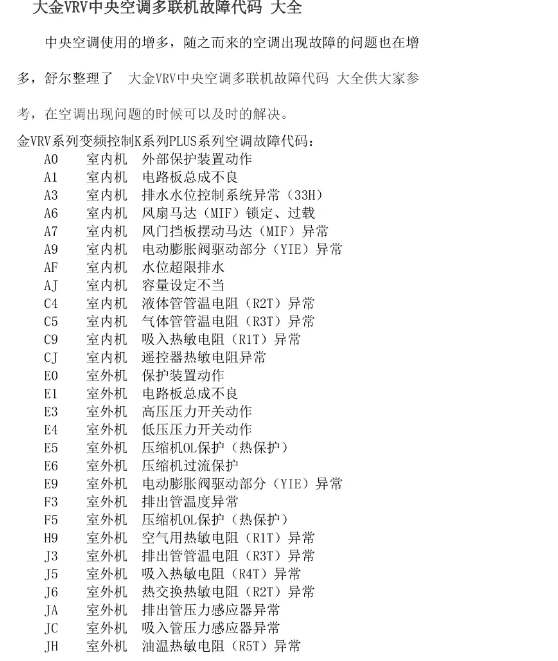 大金空调故障代码01排查